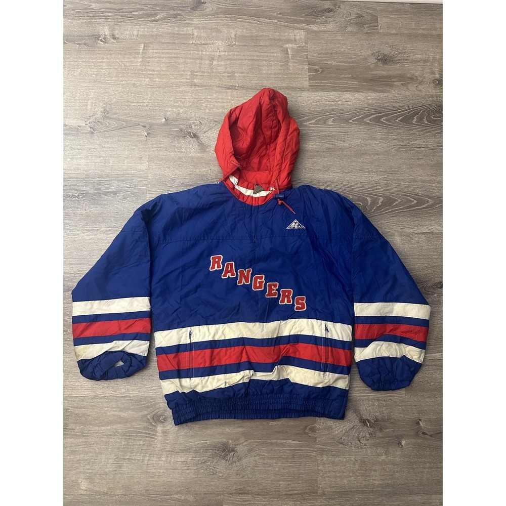 VTG New York Rangers Men's L 90s Apex One Puffer Pullover 1/4 Zip Jacket  NHL